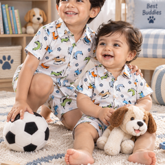 Go Fetch Baby Boy Short Sleeve Shirt and Shorts Set | 60s Count 100% Cotton Poplin Premium