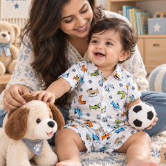 Go Fetch Baby Boy Short Sleeve Shirt and Shorts Set | 60s Count 100% Cotton Poplin Premium
