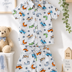 Go Fetch Baby Boy Short Sleeve Shirt and Shorts Set | 60s Count 100% Cotton Poplin Premium