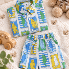 Cool Cat Baby Boy Short Sleeve Shirt and Shorts Set | 60s Count 100% Cotton Poplin Premium