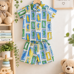 Cool Cat Baby Boy Short Sleeve Shirt and Shorts Set | 60s Count 100% Cotton Poplin Premium