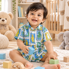 Cool Cat Baby Boy Short Sleeve Shirt and Shorts Set | 60s Count 100% Cotton Poplin Premium