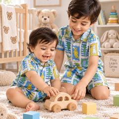 Cool Cat Baby Boy Short Sleeve Shirt and Shorts Set | 60s Count 100% Cotton Poplin Premium