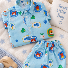 Picture This Baby Boy Short Sleeve Shirt and Shorts Set | 60s Count 100% Cotton Poplin Premium