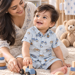 Wheel Party Baby Boy Short Sleeve Shirt and Shorts Set | 60s Count 100% Cotton Poplin Premium