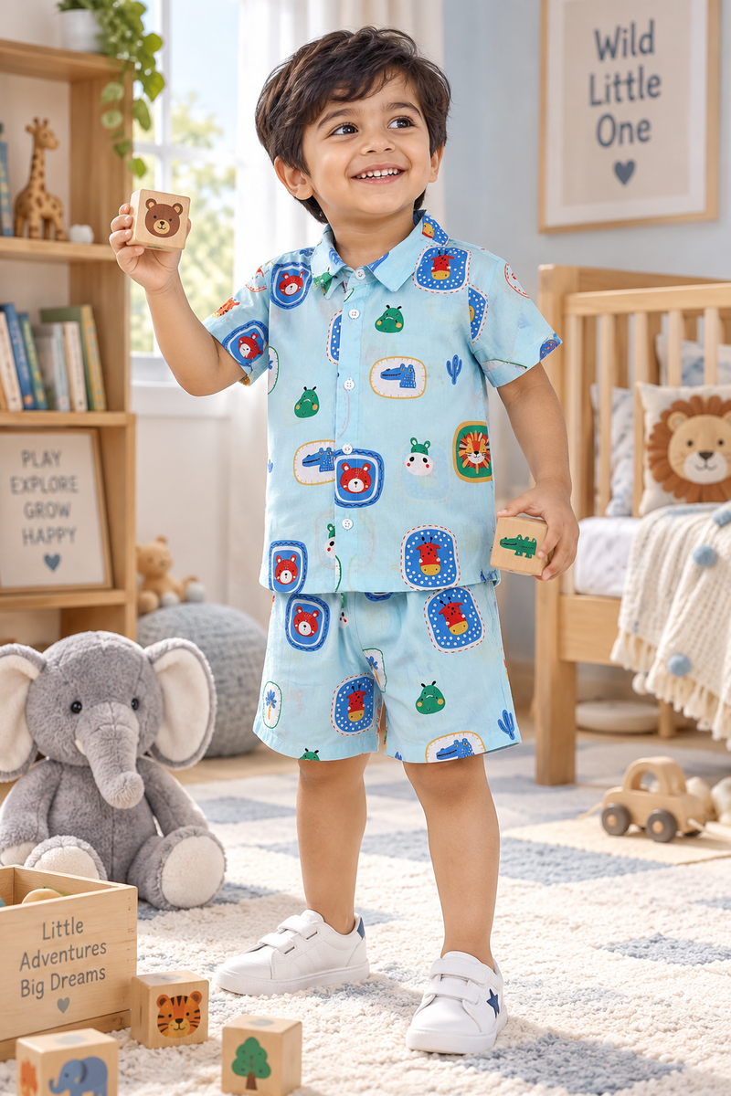 Picture This Baby Boy Short Sleeve Shirt and Shorts Set | 60s Count 100% Cotton Poplin Premium