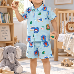 Picture This Baby Boy Short Sleeve Shirt and Shorts Set | 60s Count 100% Cotton Poplin Premium