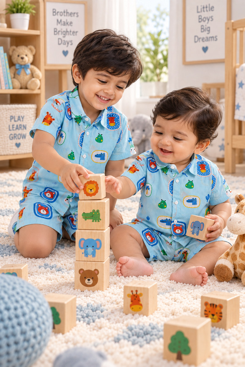 Picture This Baby Boy Short Sleeve Shirt and Shorts Set | 60s Count 100% Cotton Poplin Premium