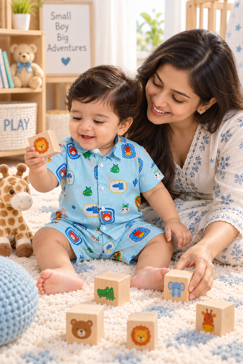 Picture This Baby Boy Short Sleeve Shirt and Shorts Set | 60s Count 100% Cotton Poplin Premium