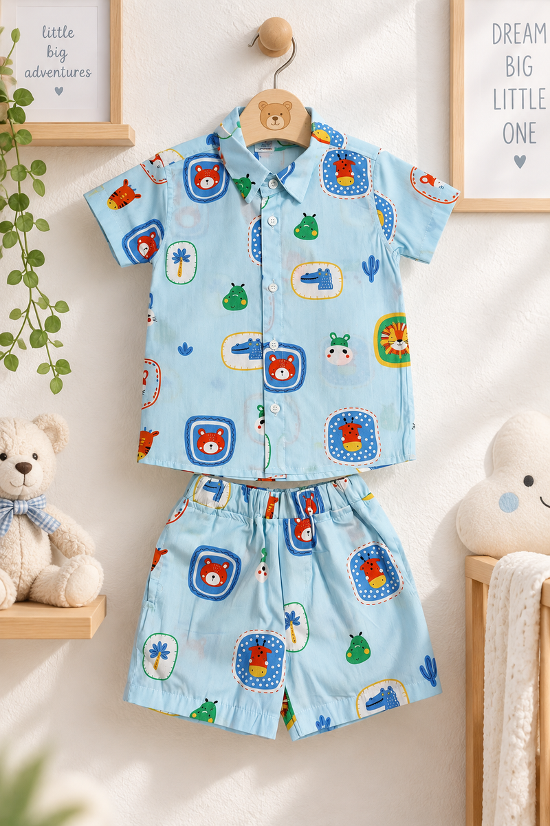 Picture This Baby Boy Short Sleeve Shirt and Shorts Set | 60s Count 100% Cotton Poplin Premium