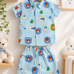 Picture This Baby Boy Short Sleeve Shirt and Shorts Set | 60s Count 100% Cotton Poplin Premium