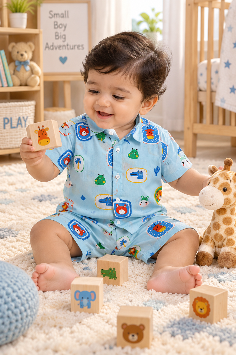Picture This Baby Boy Short Sleeve Shirt and Shorts Set | 60s Count 100% Cotton Poplin Premium