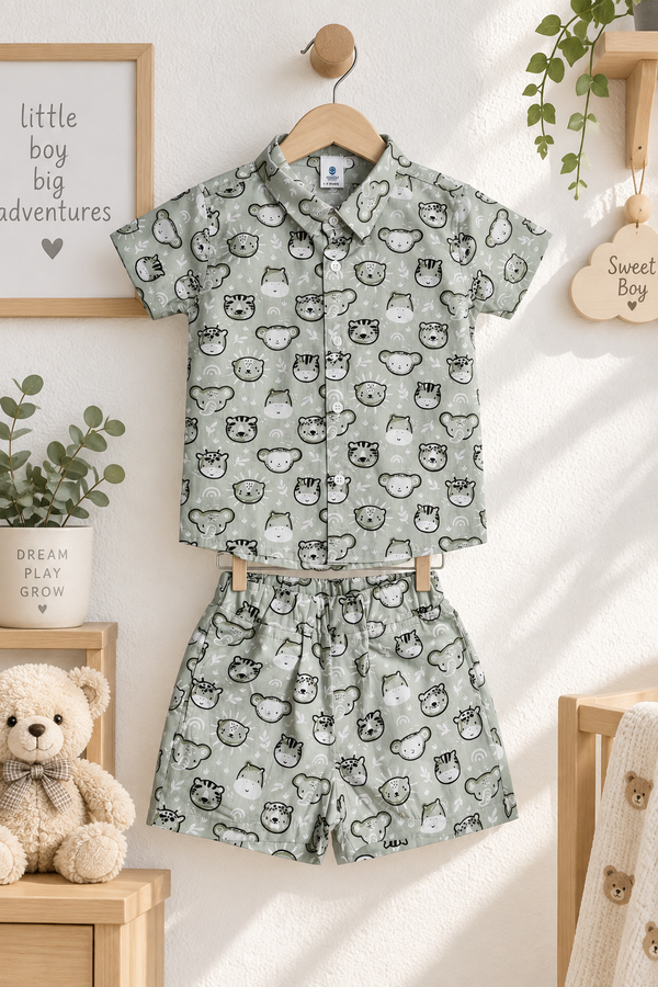 My Firends Baby Boy Short Sleeve Shirt and Shorts Set | 60s Count 100% Cotton Poplin Premium