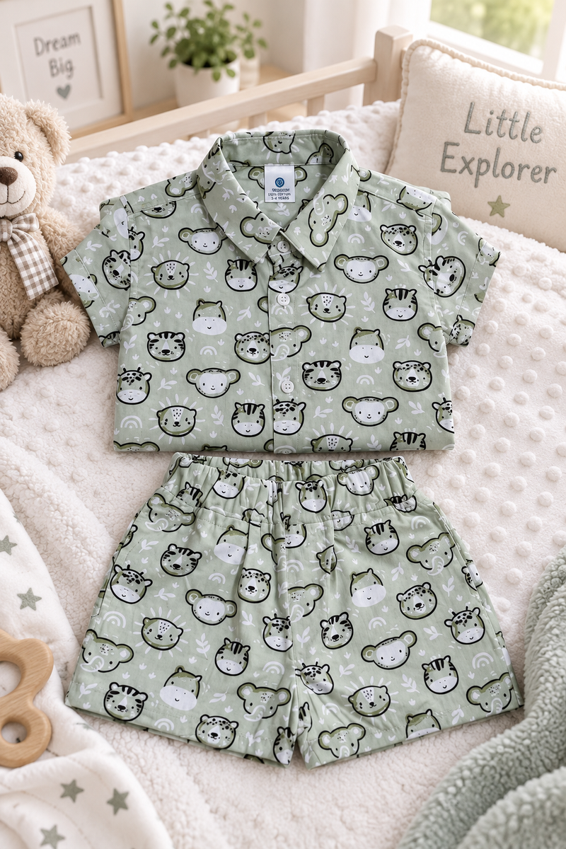 My Firends Baby Boy Short Sleeve Shirt and Shorts Set | 60s Count 100% Cotton Poplin Premium