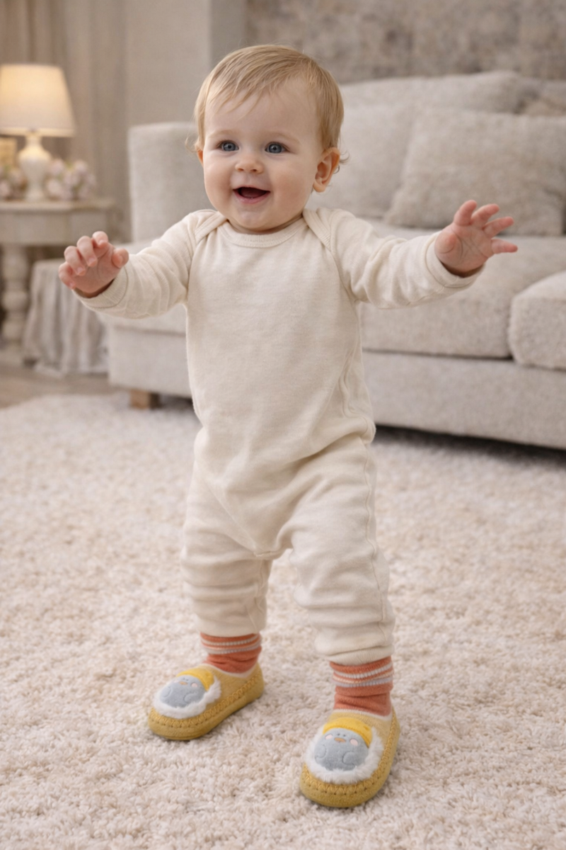 Yellow Penguin- Baby Sock Shoes for Infants Babies - 6 to 18 Months