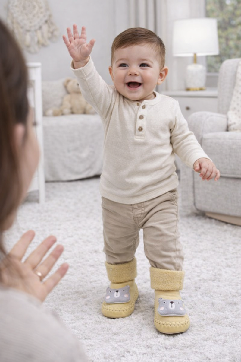Grey Bear- Baby Sock Shoes for Infants Babies - 6 to 18 Months