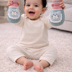 Teal Kitty- Baby Sock Shoes for Infants Babies - 6 to 18 Months