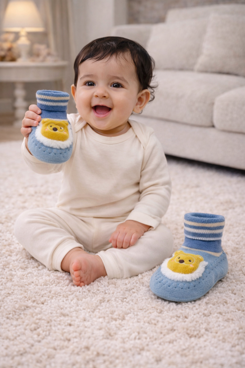 Yellow Bear- Baby Sock Shoes for Infants Babies - 6 to 18 Months