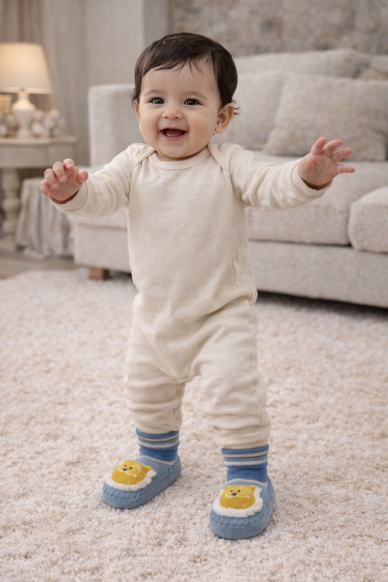 Yellow Bear- Baby Sock Shoes for Infants Babies - 6 to 18 Months