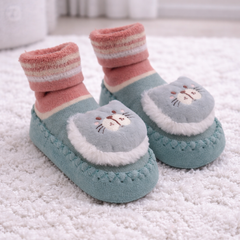 Teal Kitty- Baby Sock Shoes for Infants Babies - 6 to 18 Months