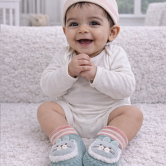 Teal Kitty- Baby Sock Shoes for Infants Babies - 6 to 18 Months