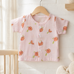 1 Pc Short Sleeve 90 GSM Checkered Muslin Jhabla Vest - Pink Cherry
