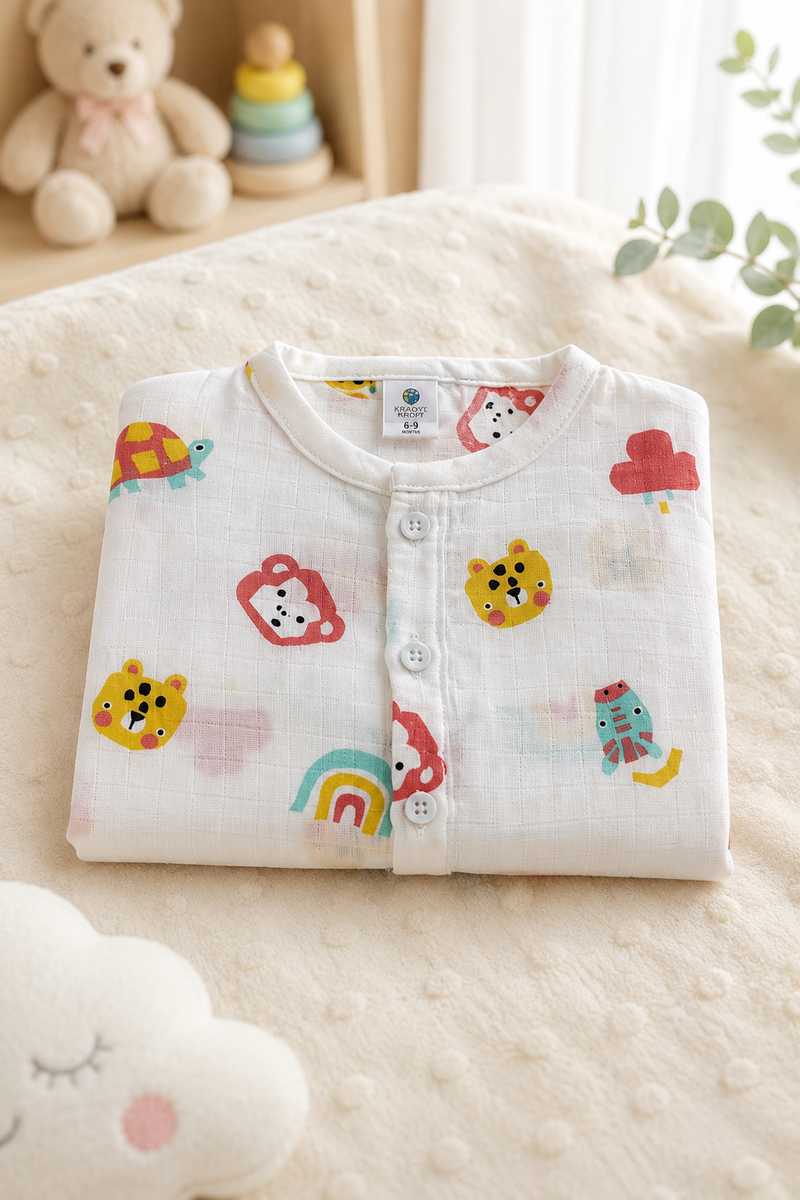 1 Pc Short Sleeve 90 GSM Checkered Muslin Jhabla Vest - Too Bee