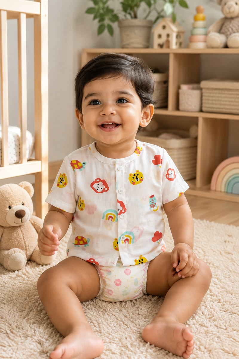 1 Pc Short Sleeve 90 GSM Checkered Muslin Jhabla Vest - Too Bee