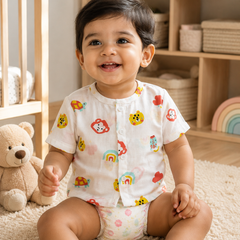 1 Pc Short Sleeve 90 GSM Checkered Muslin Jhabla Vest - Too Bee