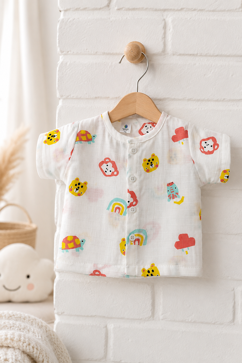 1 Pc Short Sleeve 90 GSM Checkered Muslin Jhabla Vest - Too Bee