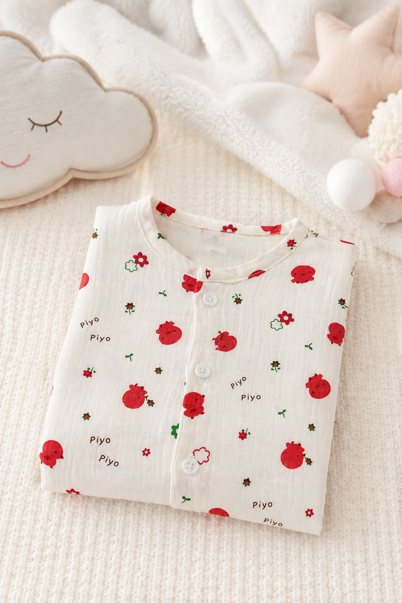1 Pc Short Sleeve Premium Crinkled Muslin Jhabla Vest - Cherry