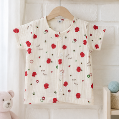 1 Pc Short Sleeve Premium Crinkled Muslin Jhabla Vest - Cherry