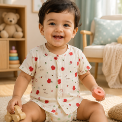 1 Pc Short Sleeve Premium Crinkled Muslin Jhabla Vest - Cherry