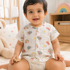 1 Pc Short Sleeve 90 GSM Checkered Muslin Jhabla Vest - Balloon
