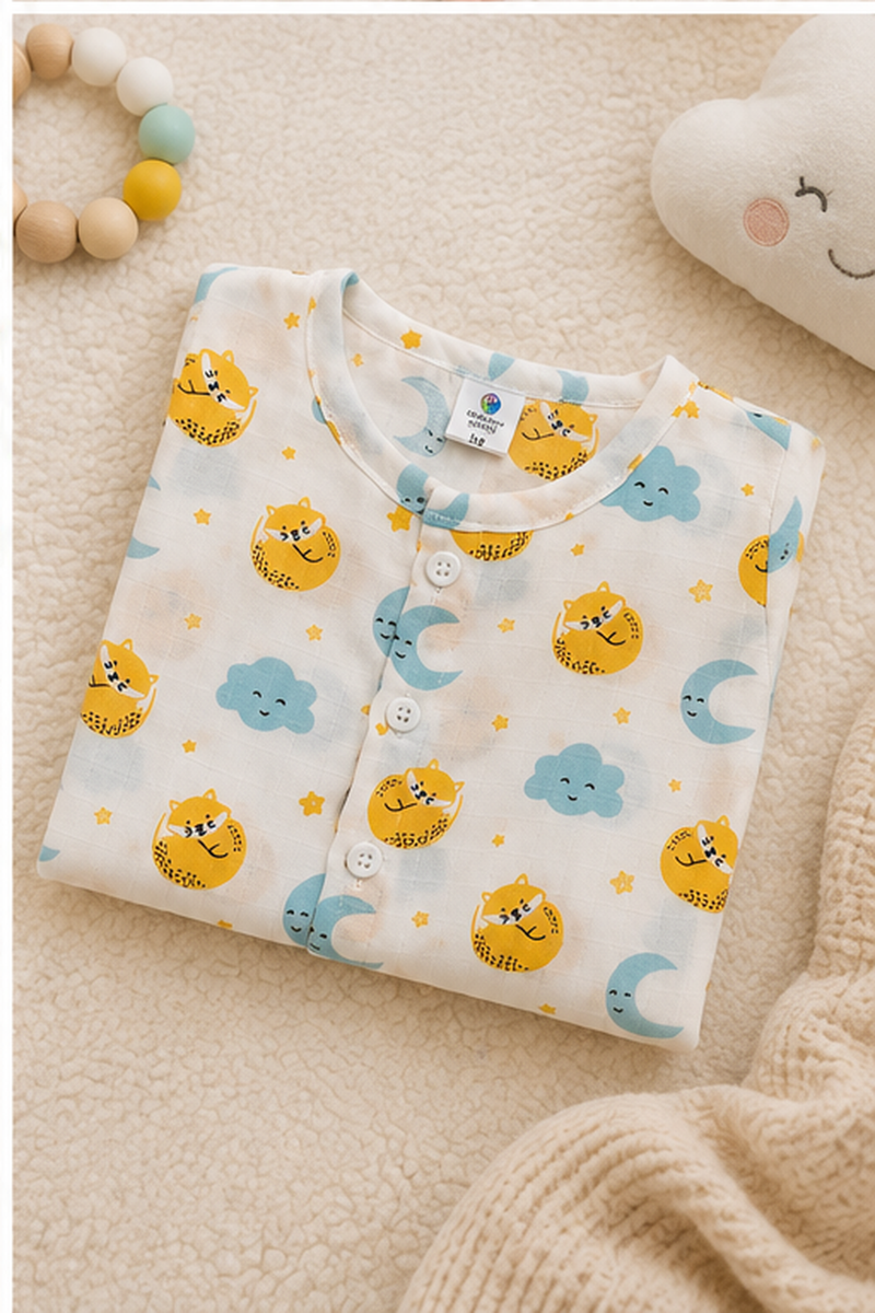 1 Pc Short Sleeve 90 GSM Checkered Muslin Jhabla Vest - Sun Moon
