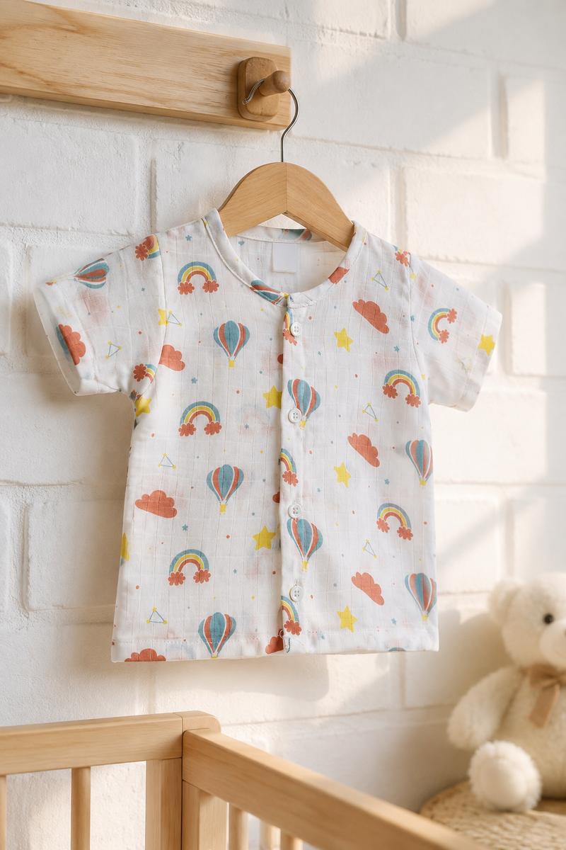 1 Pc Short Sleeve 90 GSM Checkered Muslin Jhabla Vest - Balloon