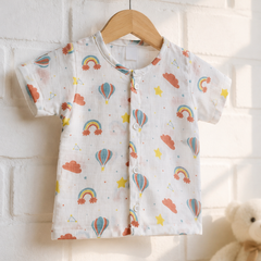 1 Pc Short Sleeve 90 GSM Checkered Muslin Jhabla Vest - Balloon