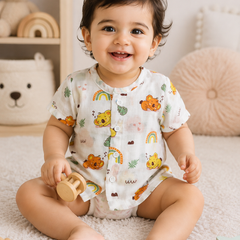1 Pc Short Sleeve 90 GSM Checkered Muslin Jhabla Vest - Orange Koala