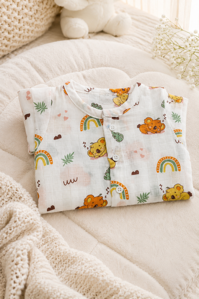 1 Pc Short Sleeve 90 GSM Checkered Muslin Jhabla Vest - Orange Koala