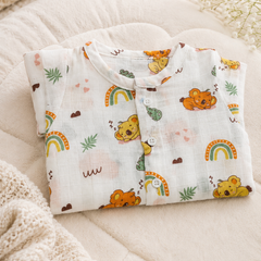 1 Pc Short Sleeve 90 GSM Checkered Muslin Jhabla Vest - Orange Koala
