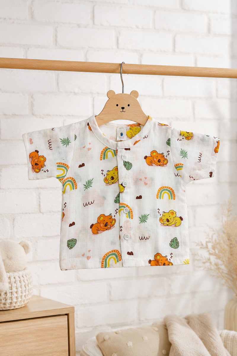 1 Pc Short Sleeve 90 GSM Checkered Muslin Jhabla Vest - Orange Koala