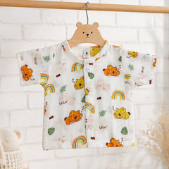 1 Pc Short Sleeve 90 GSM Checkered Muslin Jhabla Vest - Orange Koala