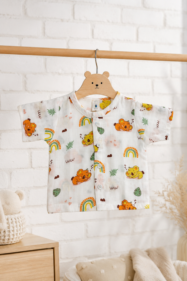 1 Pc Short Sleeve 90 GSM Checkered Muslin Jhabla Vest - Orange Koala