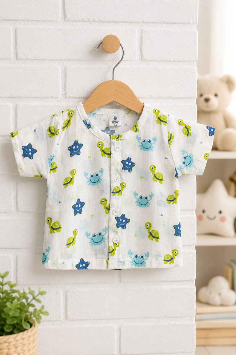 1 Pc Short Sleeve 90 GSM Checkered Muslin Jhabla Vest - Starsy