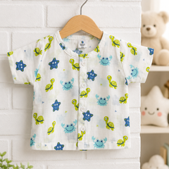 1 Pc Short Sleeve 90 GSM Checkered Muslin Jhabla Vest - Starsy