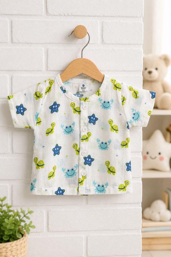 1 Pc Short Sleeve 90 GSM Checkered Muslin Jhabla Vest - Starsy