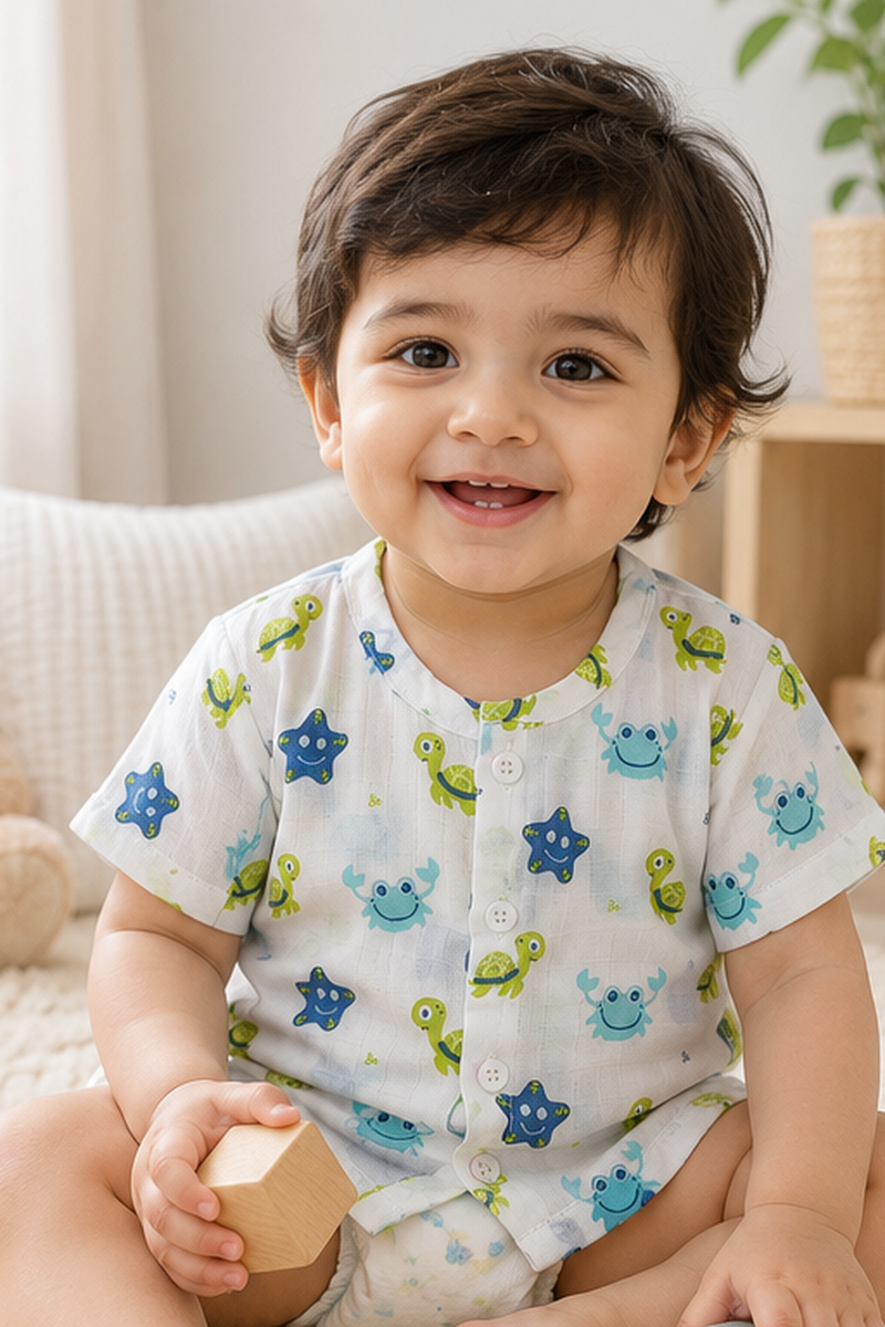 1 Pc Short Sleeve 90 GSM Checkered Muslin Jhabla Vest - Starsy