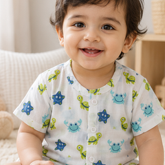 1 Pc Short Sleeve 90 GSM Checkered Muslin Jhabla Vest - Starsy