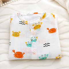 1 Pc Short Sleeve 90 GSM Checkered Muslin Jhabla Vest - Cute Crab