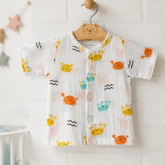 1 Pc Short Sleeve 90 GSM Checkered Muslin Jhabla Vest - Cute Crab